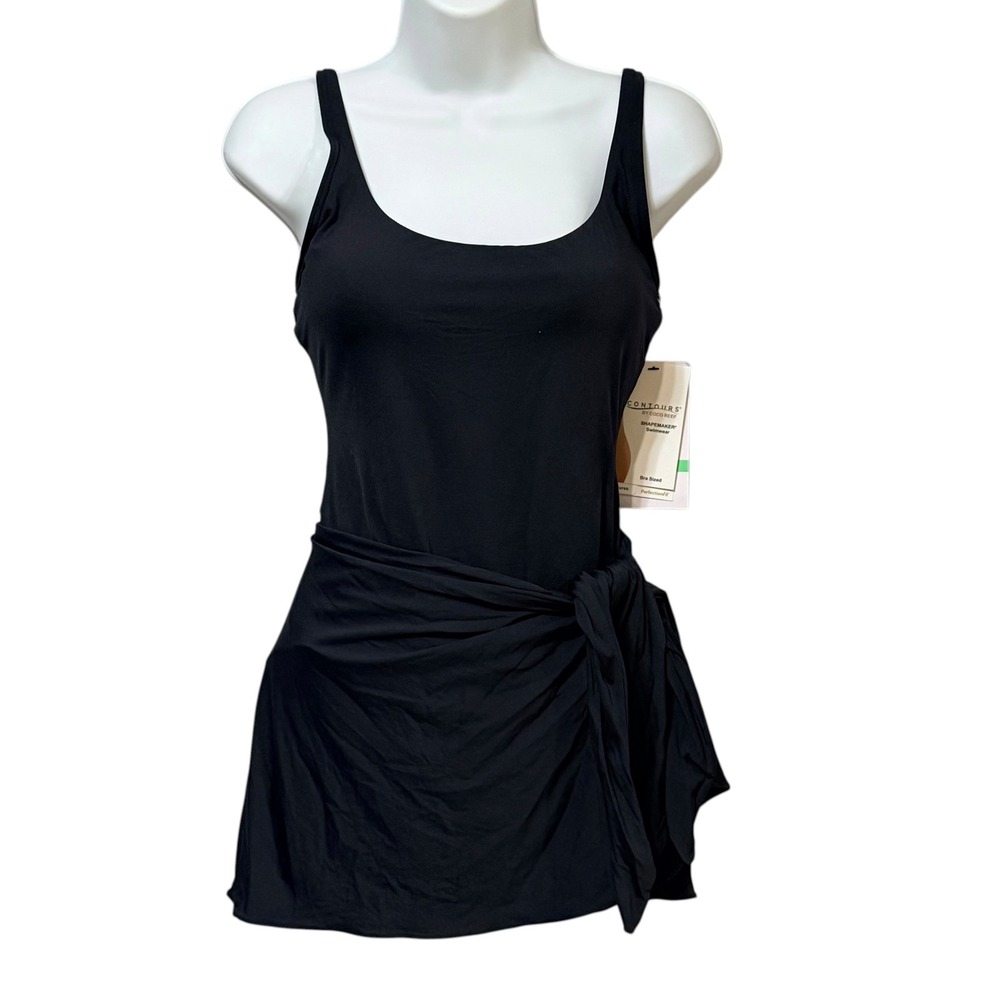 Contours by Coco Reef Shapemaker Black One Piece Swimsuit Sarong Tie 10/34C NEW